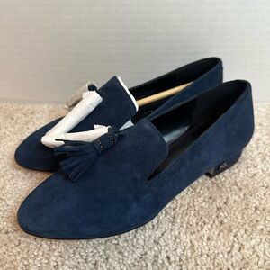 Karl Lagerfeld Dark Blue Suede Loafers with Tassels, size 5, New without Box